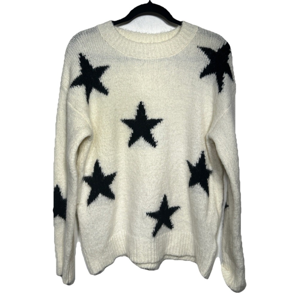 Staccato Oversized Crew Neck Pullover Star Sweater Ivory Women's Size Small